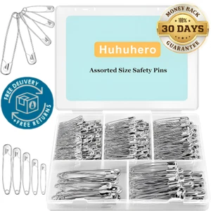 340Pcs 5 Different Size Nickel Plated Steel Bulk Assorted Safety Pins for Crafts - Picture 1 of 8