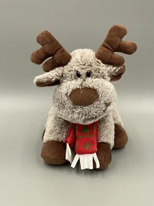 American Greetings mattiertes braunes Rentier Hirsch Elch Plüsch in rotem Schal 11 Zoll - Bild 1 von 10