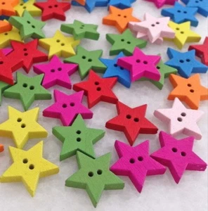 100pcs Mixed Colors Star Wooden Buttons Fit Sewing or Scrapbooking Pnk230 - Picture 1 of 6