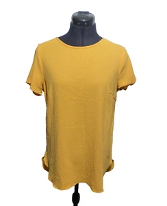 New Look Blouse Woman Medium Yellow Short Sleeve T-Shirt Asymmetric Size 12 - Picture 1 of 9