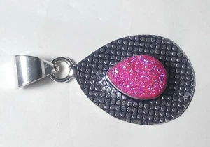Titanium Druzy Gemstone Pendent Fashion Jewelry 22 Carat Size 1.5" A3169 - Picture 1 of 5