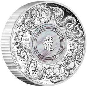 2 Dollar Double Dragon Mother of Pearl - Perlmutt Australien 2 oz Silber PP 2024 - Bild 1 von 5