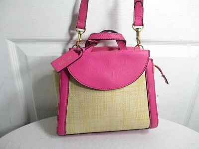 BOLSO DE HOMBRO KATE SPADE 'SATURDAY' ROSA/BEIGE CUERO/RAFIA $275 Foto 1 de 4