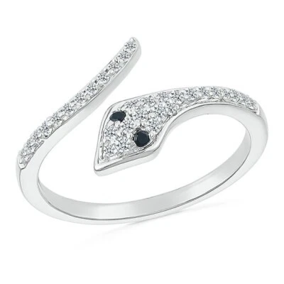 Anillo para mujer estilo envolvente de serpiente simulado de ónix negro y moissanita 950 Foto 1 de 4