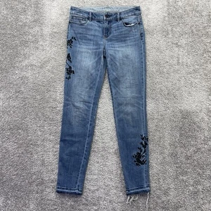 White House Black Market Jeans Womens 2 The Skinny Ankle Raw Floral Embroidery - Picture 1 of 16