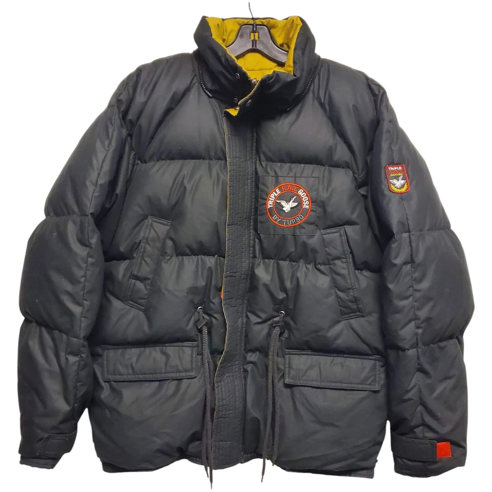 TRIPLE FAT GOOSE Jacket Mens XL Black Beige Puffer Parka REVERSIBLE Zip Outdoor - Image 1 of 4