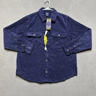 NWT GAP Shirt Mens Medium Navy Blue Corduroy Button Up Long Sleeve MSRP $80 - Image 1 of 4