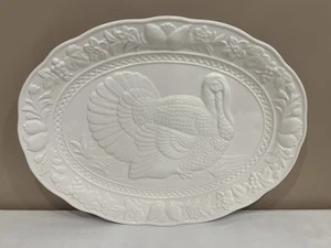 "Plato de pavo ovalado blanco vintage de Acción de Gracias hecho en Japón 18"" como nuevo" - Imagen 1 de 4