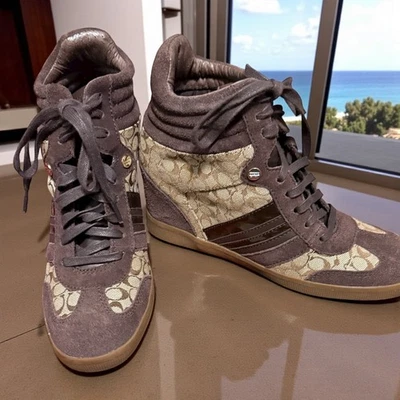 Zapatillas deportivas Coach Alara marrón firma gamuza cuña talla 8M para mujer zapatos altos Foto 1 de 4