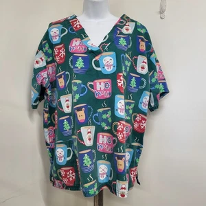 Butter Soft Scrub Top Womens Size XL Red Holiday Santa Reindeer Snowman Green... - Picture 1 of 14