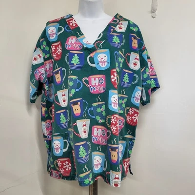 Butter Soft Scrub Top Womens Size XL Red Holiday Santa Reindeer Snowman Green... - Image 1 of 4