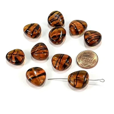 Czech Pressed Druk Flat Nugget Smooth Glass Beads 18x12mm Brown Tortoise 10pcs - Image 1 of 2