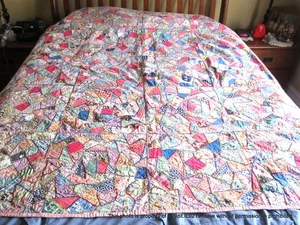 DE COLECCIÓN DOBLE TAMAÑO Crazy MUSEUM COLCHA REGISTRADA "Vidrio roto" c1950 Multicolor - Imagen 1 de 7