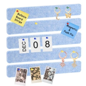 5Pcs Bulletin Board, Felt Pin Board Bar Strips with Pushpins, Light Blue - Imagen 1 de 6