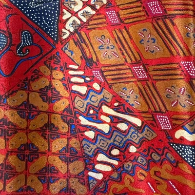 Liz Claiborne cachecol de seda floral vermelho paisley roxo gráfico colorido 52,5" x 10" - Imagem 1 de 4