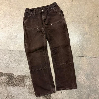 Винтажный Y2K шоколадный коричневый Carhartt двойной колени Workwear коньков плотника брюки - Изображение 1 из 4