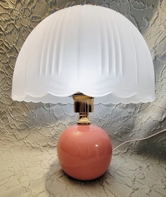 Pink Glass Bedside Lamp Mushroom Shade Dome LED With Dimmer USB NWOB  12x10in  - Image 1 of 4
