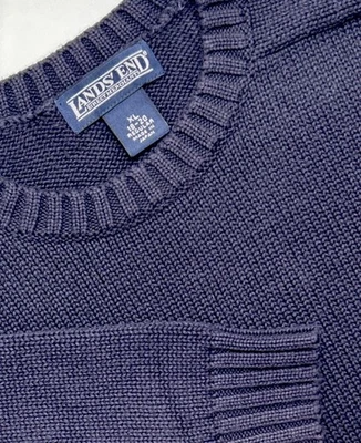 Vtg 90’s Lands End  Cotton Pullover Sweater Preppy Ribbed Crew XL Japan Blue - Image 1 of 4