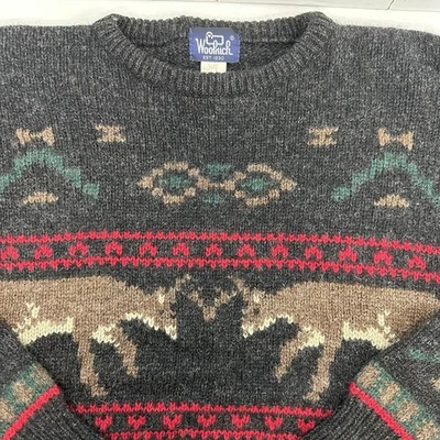 VTG Woolrich Mens Wool Elk Deer Nordic Sportsman Festive Holiday Sweater L READ! - Image 1 of 4