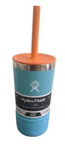 Hydro Flask Kids Flexible Straw & Boot Tumbler Seaspray Blue/Orange - 12 Oz - Picture 1 of 2