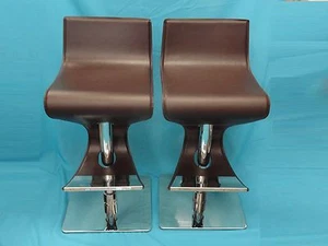2x CHIC HIGH FASHION MODERN CHROME & HAND STITCHED ITALIAN LEATHER BAR STOOL - Picture 1 of 8