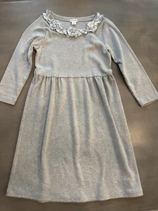 Crewcuts Girls Size 12 Long Sleeves Gray Dress Silver Ruffle EUC - Picture 1 of 3