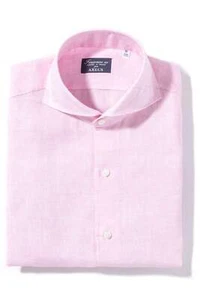 Camisa lisa de lino Finamore Napoli Deiter en rosa - Imagen 1 de 3
