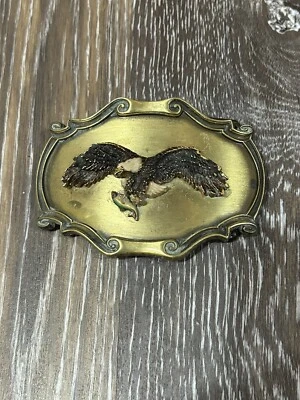 VINTAGE 1978 RAIN TREE FLYING EAGLE Fish BRASS BELT BUCKLE - Image 1 of 4