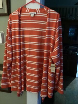 Cardigã Coldwater Creek novo tamanho XL 16 malha suéter topper listra aberta Msrp $60 - Imagem 1 de 3