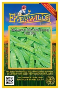 100 Mammoth Melting Sugar Pod Pea Seeds - Everwilde Farms Mylar Seed Packet - Picture 1 of 3