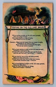 Postkarte Vintage Patriotisches Zelt auf dem alten Lagerplatz Lieder Hymne - Bild 1 von 2