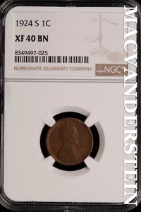 1924-S Lincoln Wheat Cent - NGC XF 40 BN - Scarce No Reserve #SLH123 - Picture 1 of 2