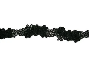 1.25" Black Silver Lilac Pink White Embroidery Sequins Organza Beaded Lace Trim - Picture 1 of 10