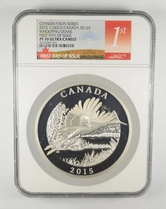 PF70 UCAM 2015 Canada 125 Dollars Whooping Crane 1/2 Kilo Silver FDOI NGC *3536 - Picture 1 of 3