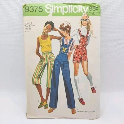 Simplicity 9375 Misses' Bib Pants Short Gaucho Pant Sewing Pattern Size 12 Uncut - Image 1 of 4