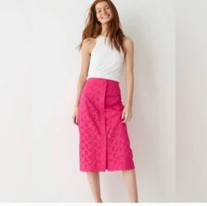 J. Crew Eyelet Embroidered Pencil Skirt Barbiecore Cottagecore Coquette - Picture 1 of 9
