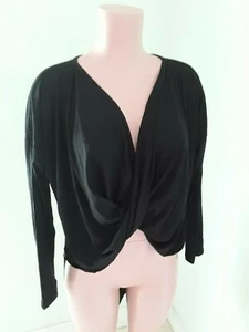 Women's V-Neck Black Wrap Crop Top Size XL - Picture 1 of 11