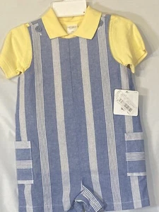 Starting Out 24 Months Boy’s Romper Set W/Shirt NWT Blue Striped/Yellow CUTE! - Picture 1 of 11