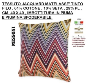 MISSONI cuscino CM. 40 X 40 tessuto matelassè jacquard ricamato cotone seta pl - Imagen 1 de 13
