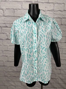 American Sweetheart Turquoise Button Up Short Sleeve Blouse Vtg 90's Womens Sz L - Picture 1 of 7