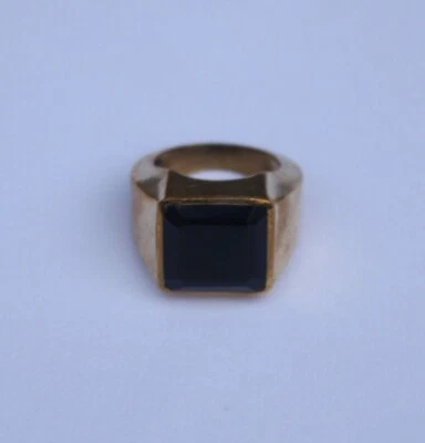 Black Obsidian Stone Ring Sterling Silver Band Square Cut Men Fashion Jewelry - Image 1 of 3