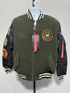 Alpha Industries MA-1 Wool Varsity Jacket Green Bomber Flight Pilot Medium - Picture 1 of 7