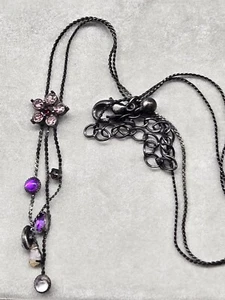 Verstellbare Halskette Halsband mit Blumenmotiv schwarz Metallkette bunt Strass - Bild 1 von 3