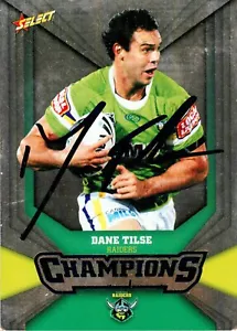 Signed 2011 CANBERRA RAIDERS NRL Card DANE TILSE Silver - Foto 1 di 1
