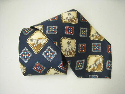 Pointer Dog Hunting Breed Gundog 100% Silk Neck Tie Navy Blue Necktie USA Italy Foto 1 de 4