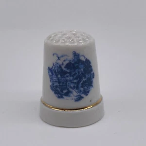 Vintage Porcelain Thimble Blue White Landscape Theme - Picture 1 of 5