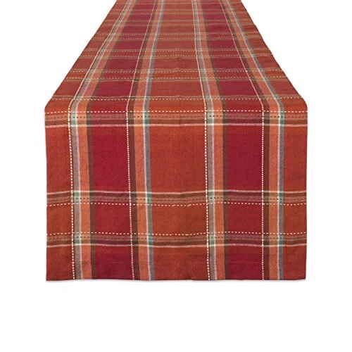 DII Thanksgiving & Fall Table Decoration Runner 14x72 Orange Plaid