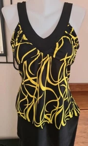 Pagani black with yellow swirl pattern elasticated long top, size 14 - Picture 1 of 7