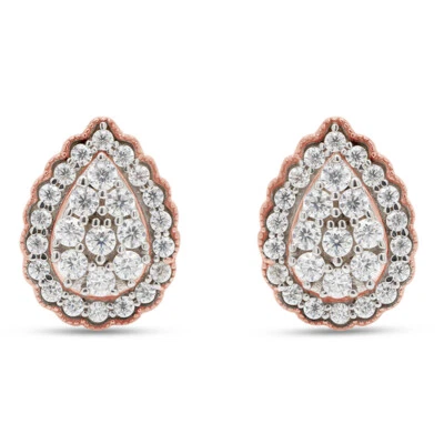 2/5 CT DVVS1 Moissanite Teardrop Cluster Stud Earrings 10K Rose Gold - Image 1 of 4