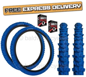 PAIR Kenda 26 x 1.95 BLUE Mountain Bike Off Road MTB Knobby Tread TYRES & TUBES - Picture 1 of 13